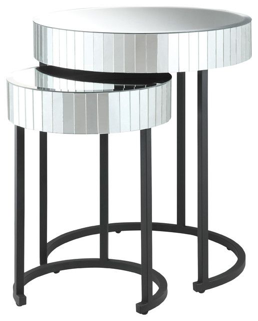 Krystal 2 Piece Round Mirror Nesting Tables With Metal Legs Fully Pertaining To Round Gold Metal Cage Nesting Ottomans Set Of  (View 14 of 20)