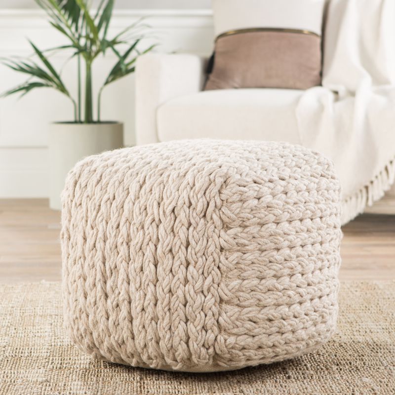 Kyran Textured Cream Cube Pouf | Painted Fox Home With Beige And Dark Gray Ombre Cylinder Pouf Ottomans (View 9 of 20)