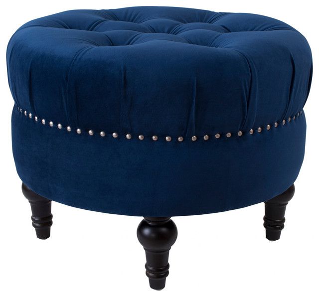 La Rosa Tufted Round Ottoman – Traditional – Footstools And Ottomans Throughout Royal Blue Tufted Cocktail Ottomans (View 15 of 20)