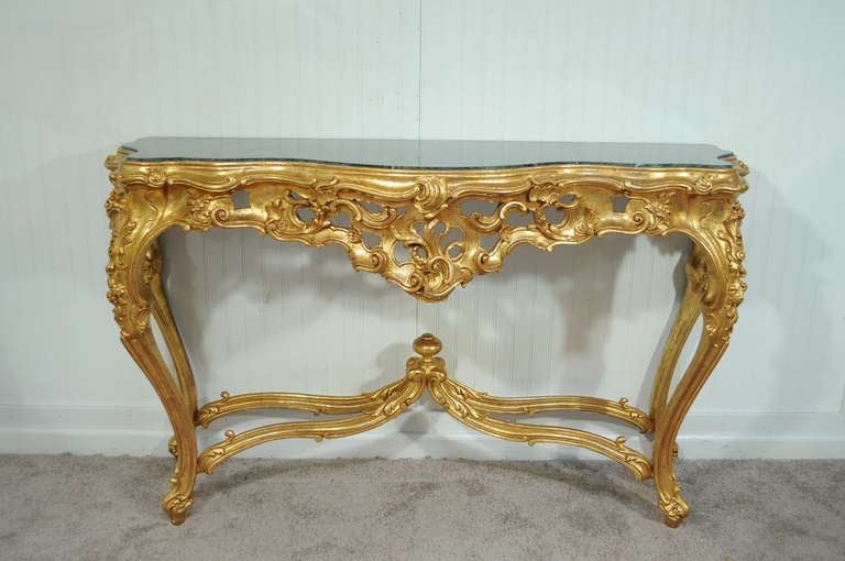 Labarge French Rococo Carved Wood Gold Gilt Marble Console Table And With Antique Blue Wood And Gold Console Tables (View 17 of 20)
