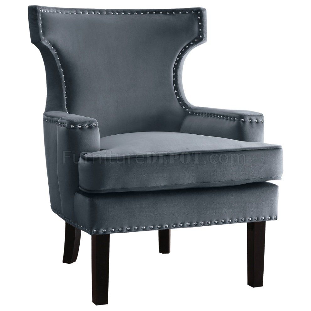 Lapis Set Of 2 Accent Chairs 1190gy In Gray Velvet – Homelegance For Round Gray And Black Velvet Ottomans Set Of  (View 3 of 20)