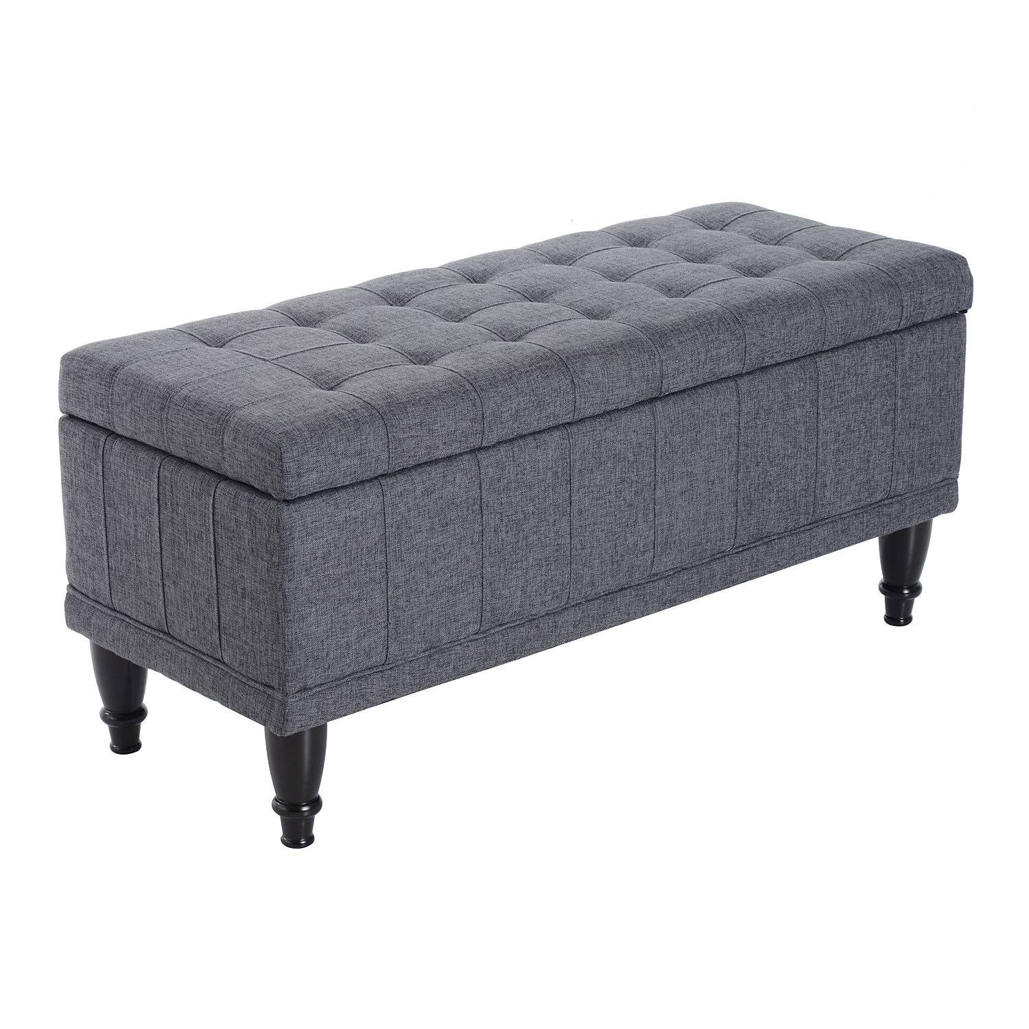 Large 42" Tufted Linen Fabric Ottoman Storage Bench – Dark Heather Grey Within Charcoal Fabric Tufted Storage Ottomans (View 2 of 20)