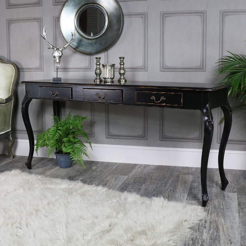 Large Black 3 Drawer Console Table – Pierre Range | Melody Maison® With Regard To Black Console Tables (View 2 of 20)