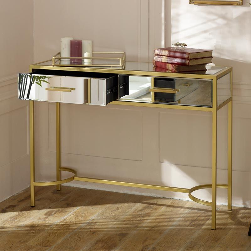 Large Gold Frame Clear Mirrore Glass Console Table Vintage Luxe Living With Regard To Glass And Gold Console Tables (View 3 of 20)