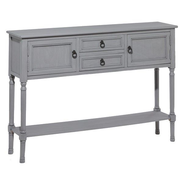 Large Grey Wood Console Table With Black Metal Ring Drawer And Cabinet Intended For Gray Driftwood And Metal Console Tables (View 17 of 20)