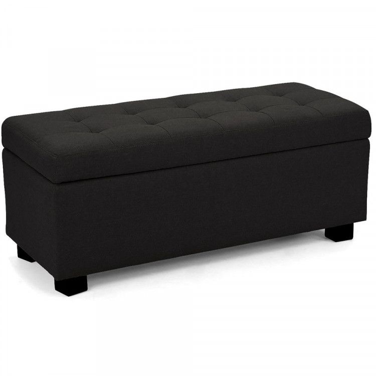 Large Ottoman Linen Fabric Storage Box Footstool Chest – Black – Indoor Inside Fabric Oversized Pouf Ottomans (View 17 of 20)