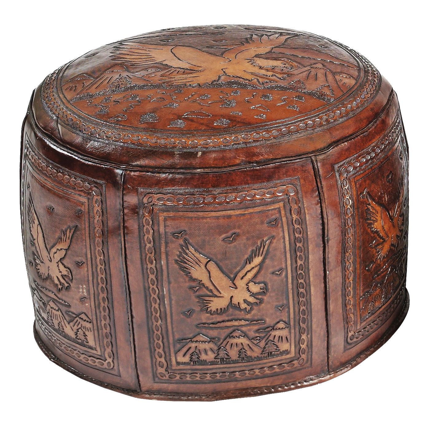Large Ottoman, Round, Eagle, Antique Brown – New World Trading Inside Brown Leather Round Pouf Ottomans (View 20 of 20)