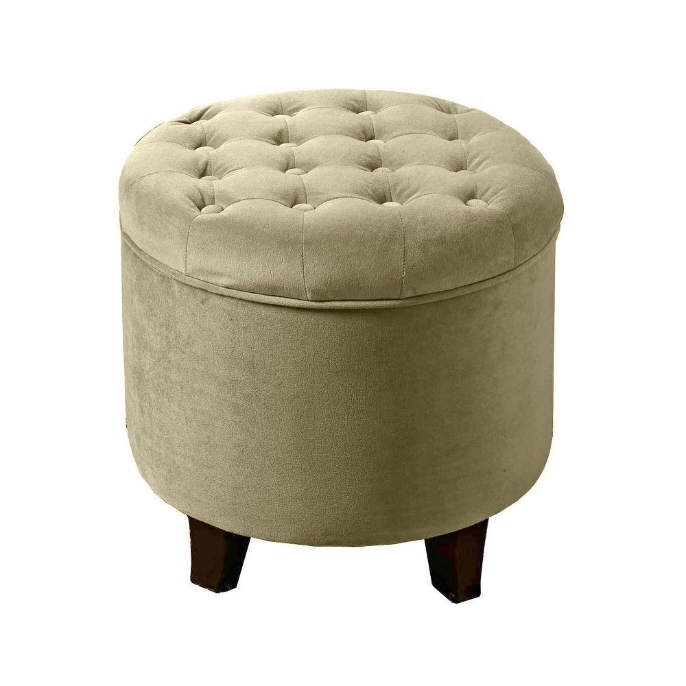 Large Round Button Tufted Storage Ottoman Light Gray – Homepop, Dark Within Light Gray Fabric Tufted Round Storage Ottomans (View 10 of 20)