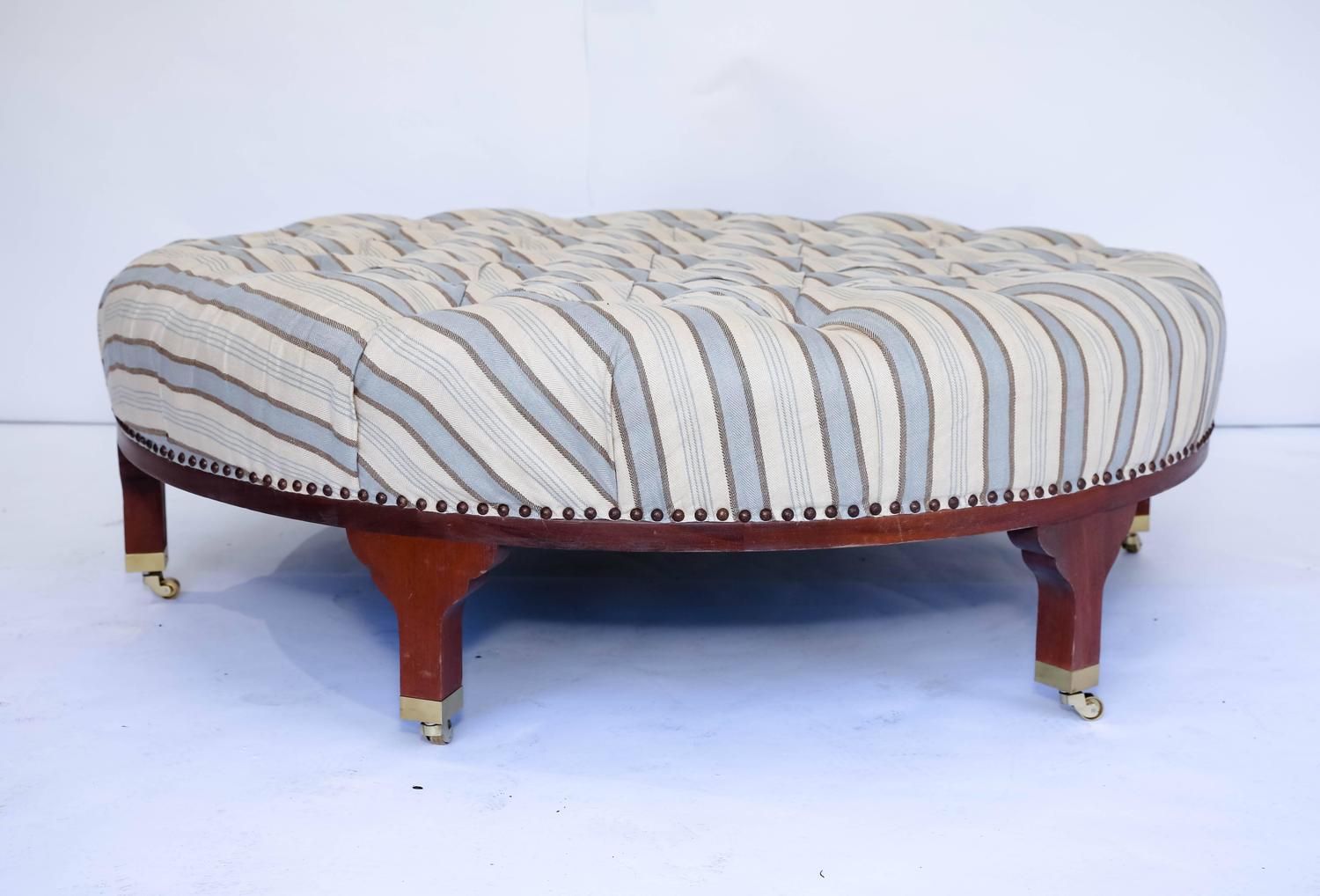 Large Round Tufted Ottoman With Striped Upholstery At 1stdibs With Regard To Round Pouf Ottomans (Gallery 19 of 20)