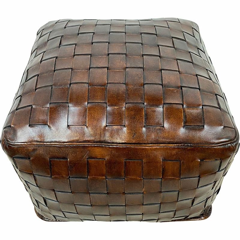 Large Square Braided Ottoman – Antique Brown With Brown Leather Square Pouf Ottomans (View 14 of 20)