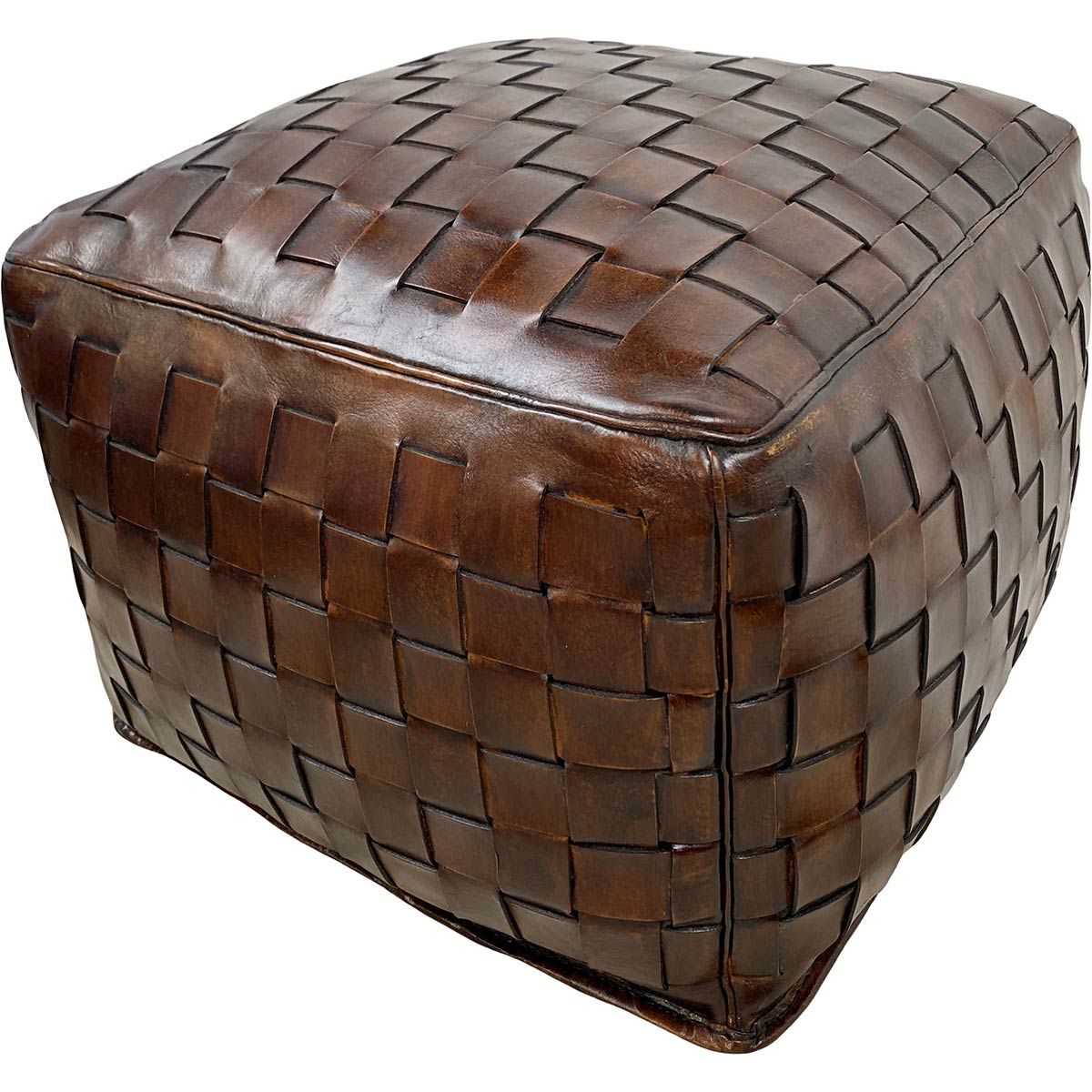 Large Square Braided Ottoman – Antique Brown With Regard To Brown Leather Square Pouf Ottomans (View 2 of 20)