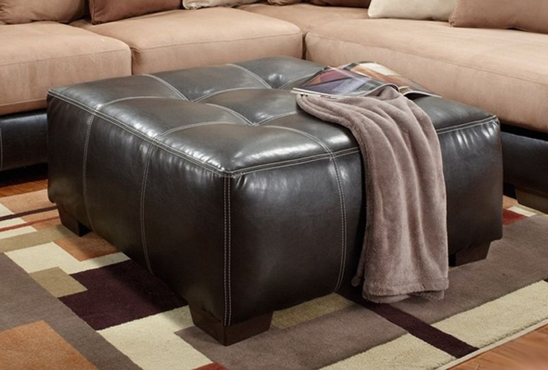 Large Square Tufted Dark Brown Bonded Leather Ottoman Within Dark Brown Leather Pouf Ottomans (View 4 of 20)