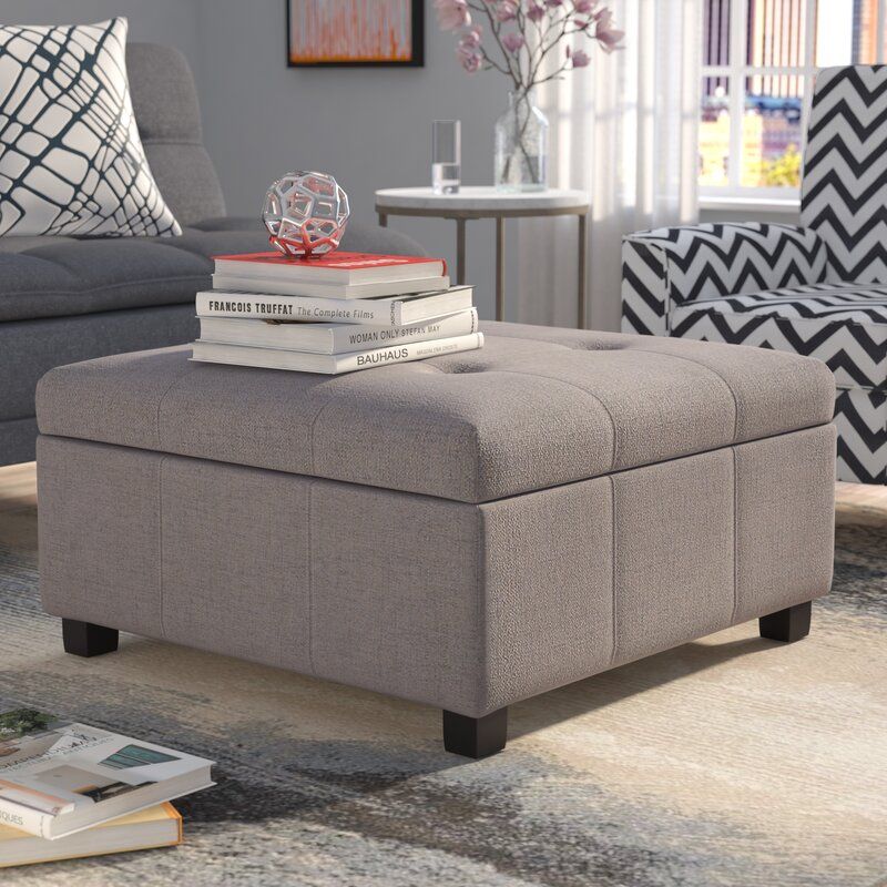 Latitude Run® Ernestine 35" Tufted Square Storage Ottoman & Reviews Pertaining To French Linen Black Square Ottomans (View 16 of 20)