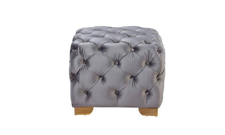 Lea Luxe And Glam Velvet Fabric Gold Accents Tufted Cube Ottoman | Groupon Pertaining To Glam Light Pink Velvet Tufted Ottomans (View 16 of 20)