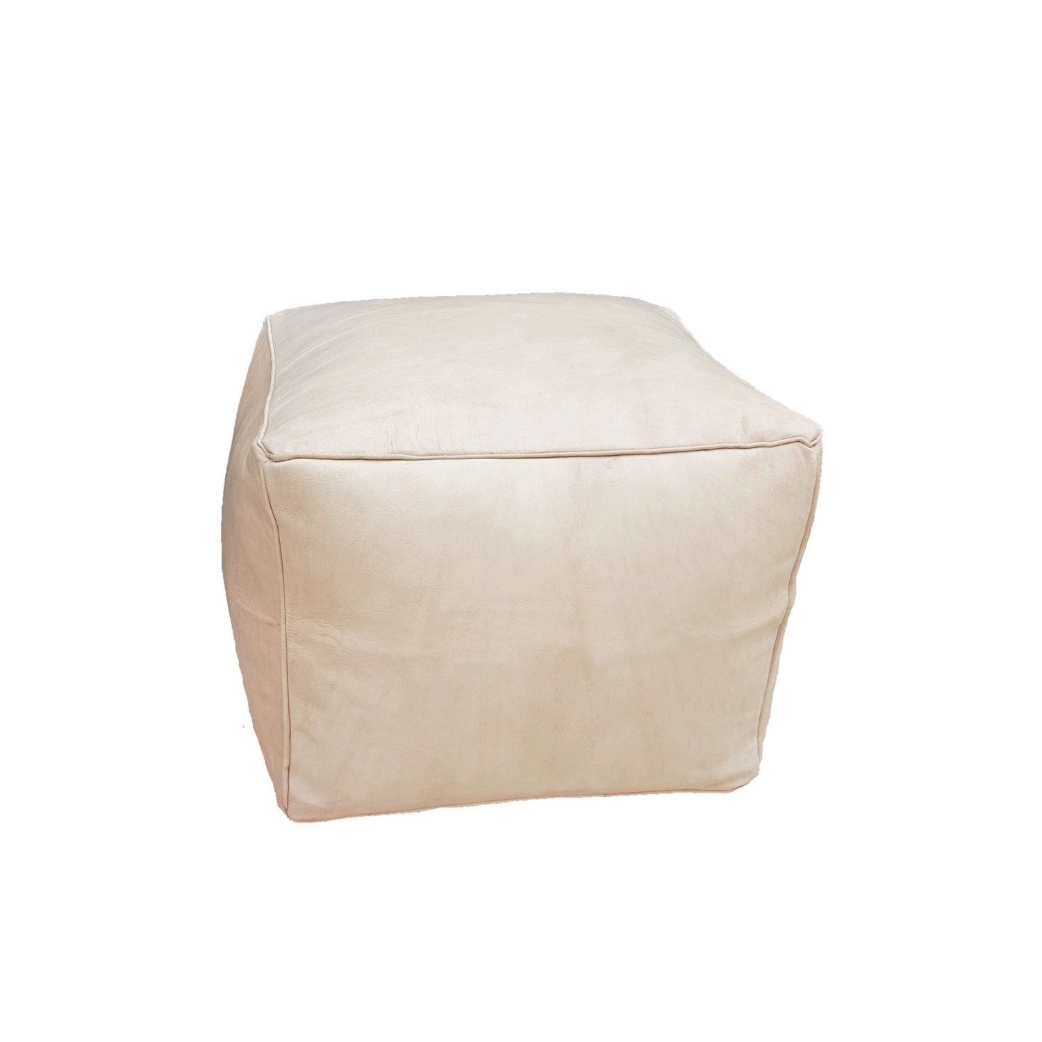 Leather Pouf Ottoman Natural Beige Leather Cube Big (View 6 of 20)