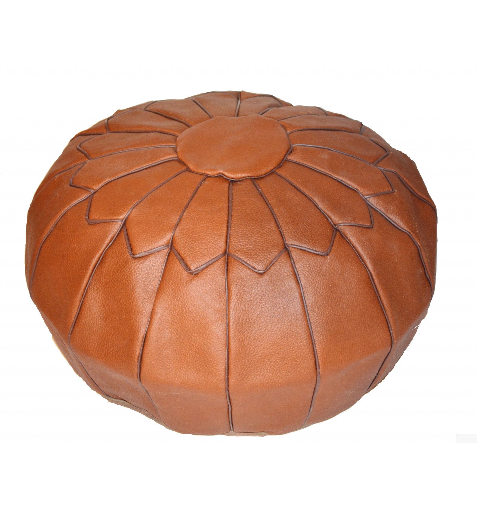 Leather Pouf – Round Leather Ottoman Brown With Brown Moroccan Inspired Pouf Ottomans (View 1 of 20)
