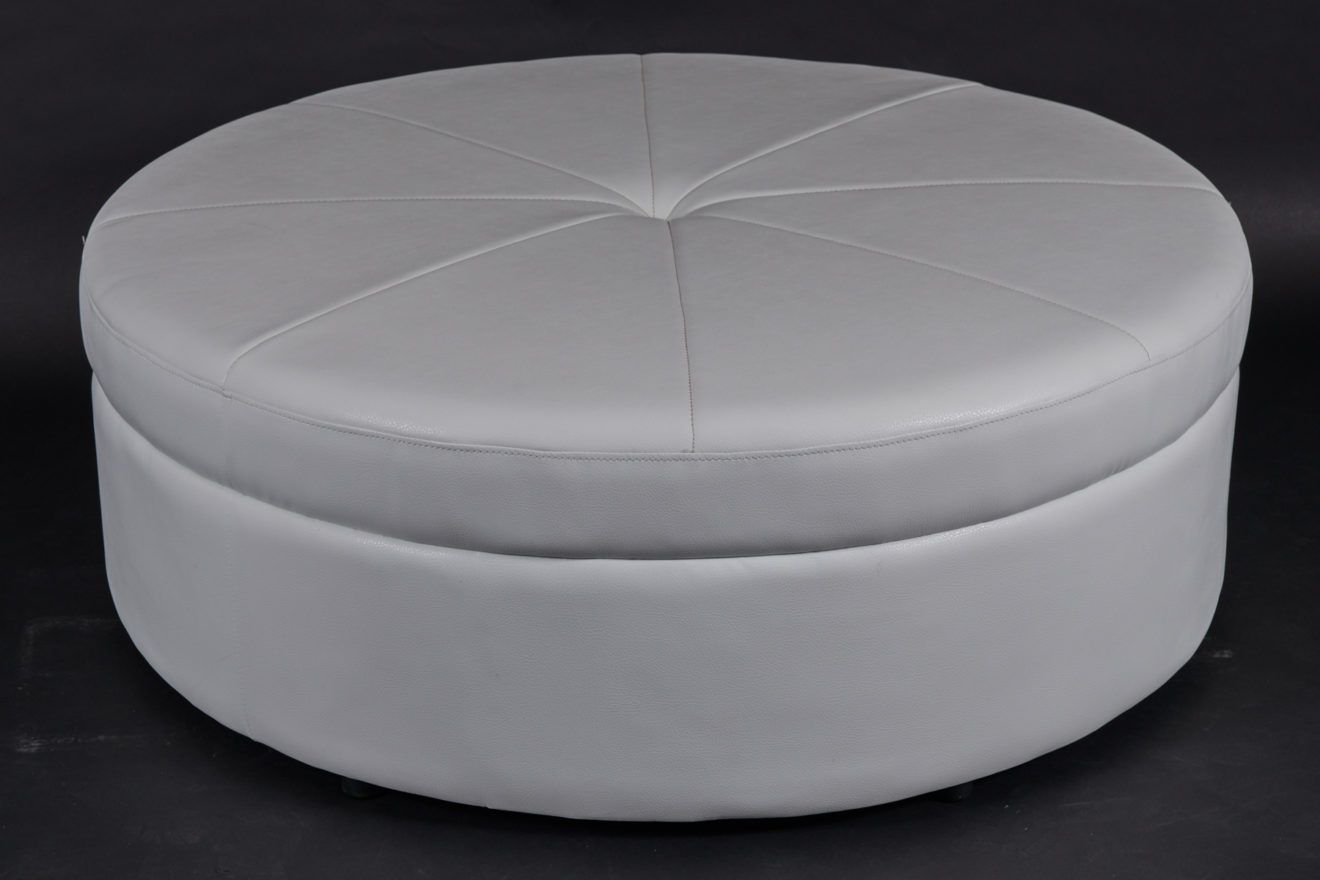Leather Round Ottoman – White – Houston Furniture Throughout Weathered Gold Leather Hide Pouf Ottomans (View 4 of 20)