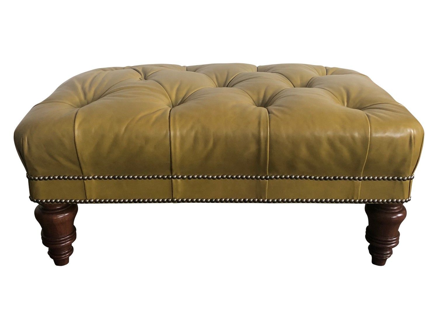 Leather Tufted Ottoman With Silver Nailheads • The Local Vault With Black Leather And Bronze Steel Tufted Ottomans (View 12 of 20)
