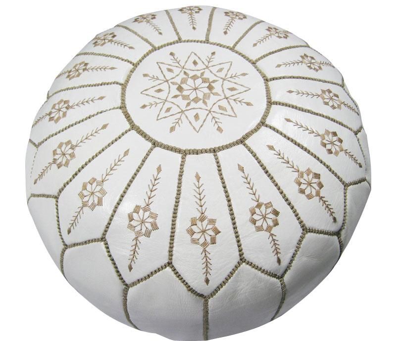 Leather White Jasmine Pouf Ottoman (morocco) – Free Shipping Today For Gray Moroccan Inspired Pouf Ottomans (View 14 of 20)