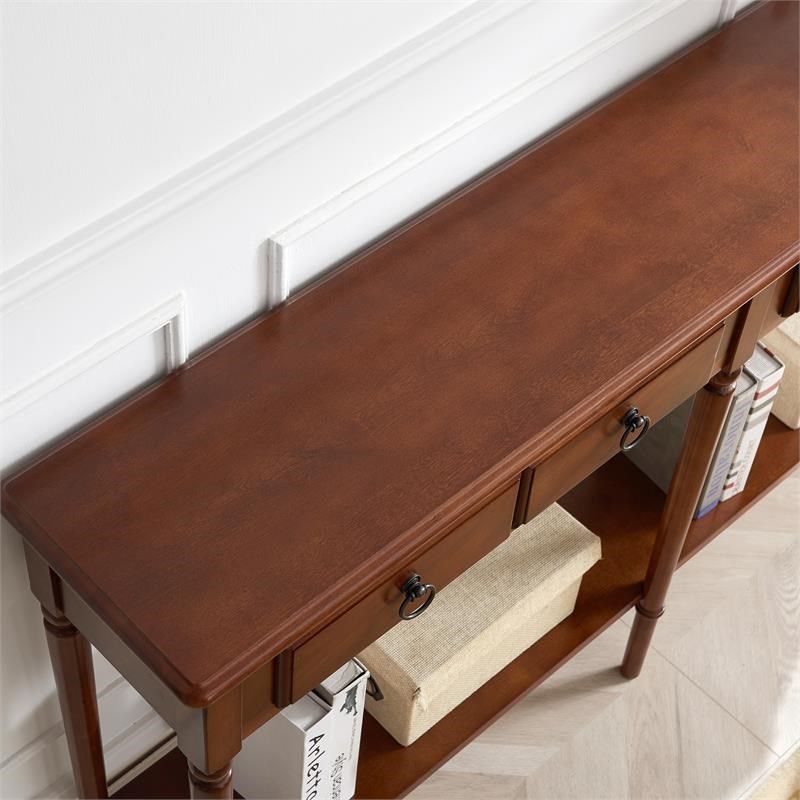 Leick Home Coastal Notions Wood Double Hall Console Table In Rich Pecan With Warm Pecan Console Tables (View 3 of 20)