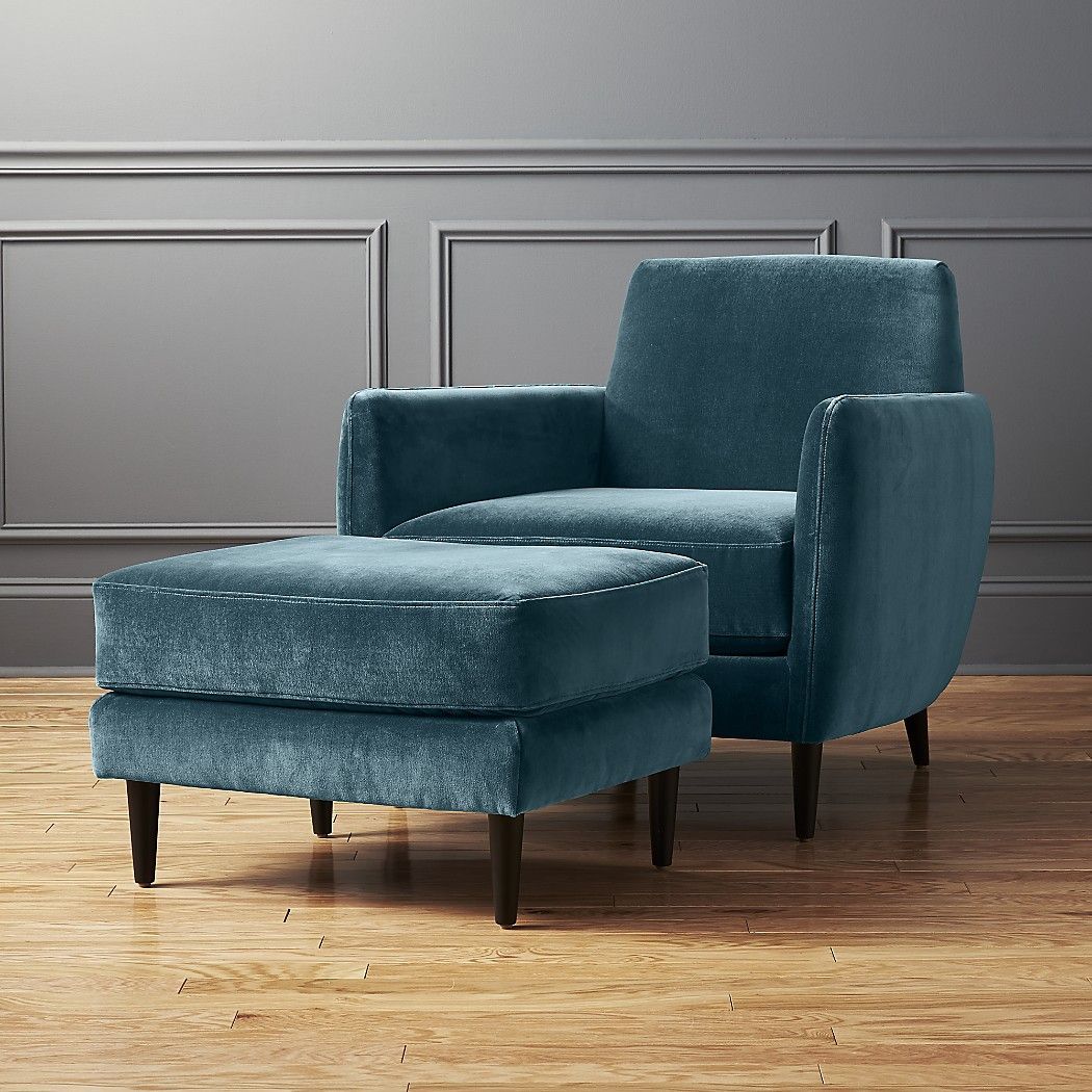 Light Blue Armchair And Ottoman – Noble House Beihoffer Petite Tufted Regarding Light Gray Velvet Fabric Accent Ottomans (View 18 of 20)