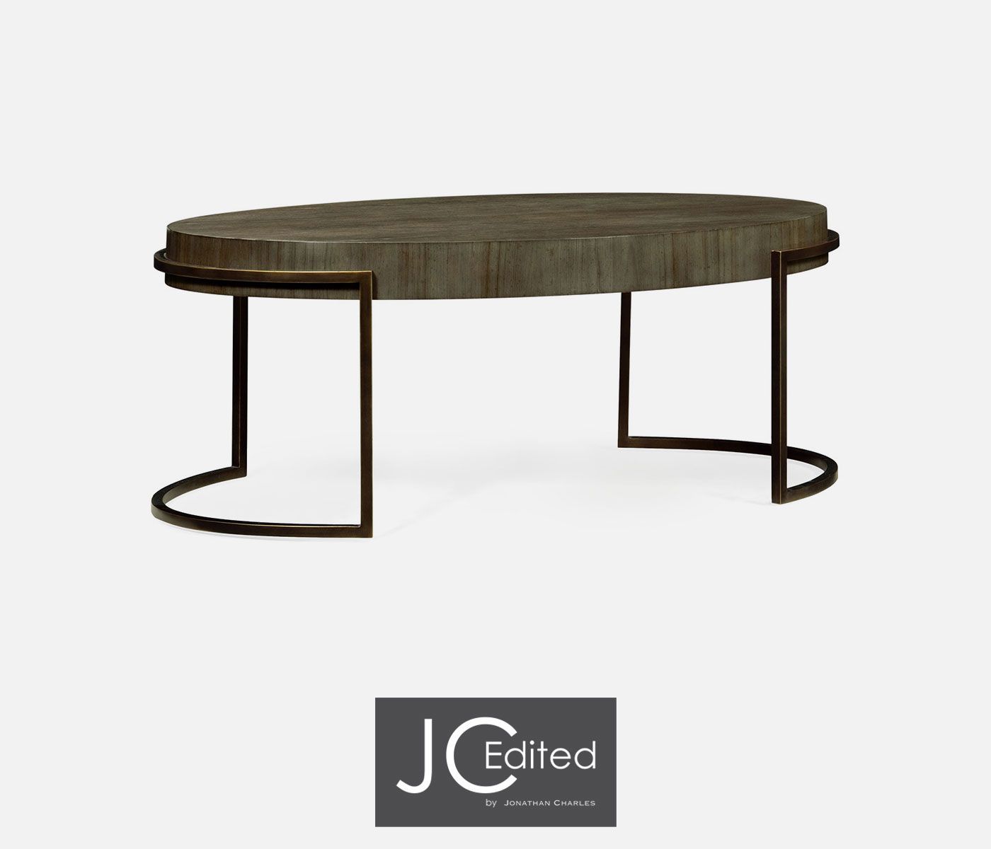Light Bronze Iron Oval Coffee Table In Chestnut | Coffee Table, Oval In Oval Aged Black Iron Console Tables (View 6 of 20)