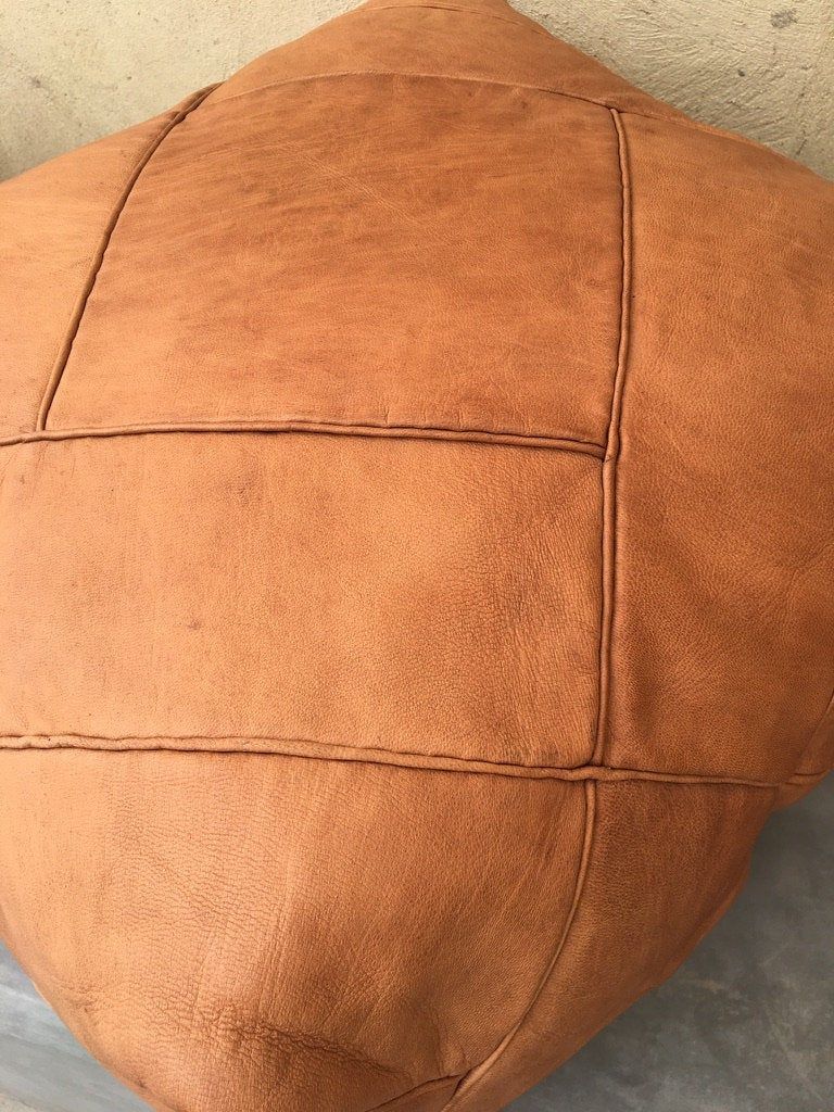 Light Brown Handmade Leather Square Moroccan Pouf With Piping In Retro In Brown Moroccan Inspired Pouf Ottomans (View 15 of 20)
