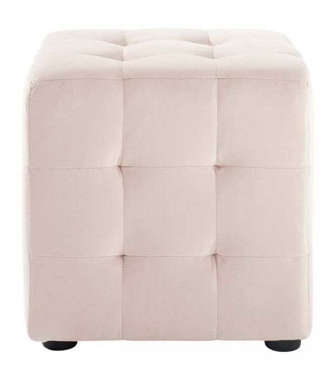 Light Pink Velvet Tufted Cube Footstool Ottoman Throughout Pink Champagne Tufted Fabric Ottomans (View 18 of 20)