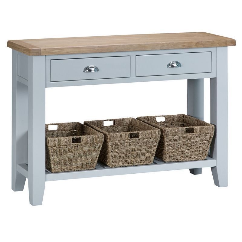 Lighthouse Console Table Grey & Oak 1 Shelf 2 Drawer – Buy Online At Qd Pertaining To 1 Shelf Console Tables (View 5 of 20)