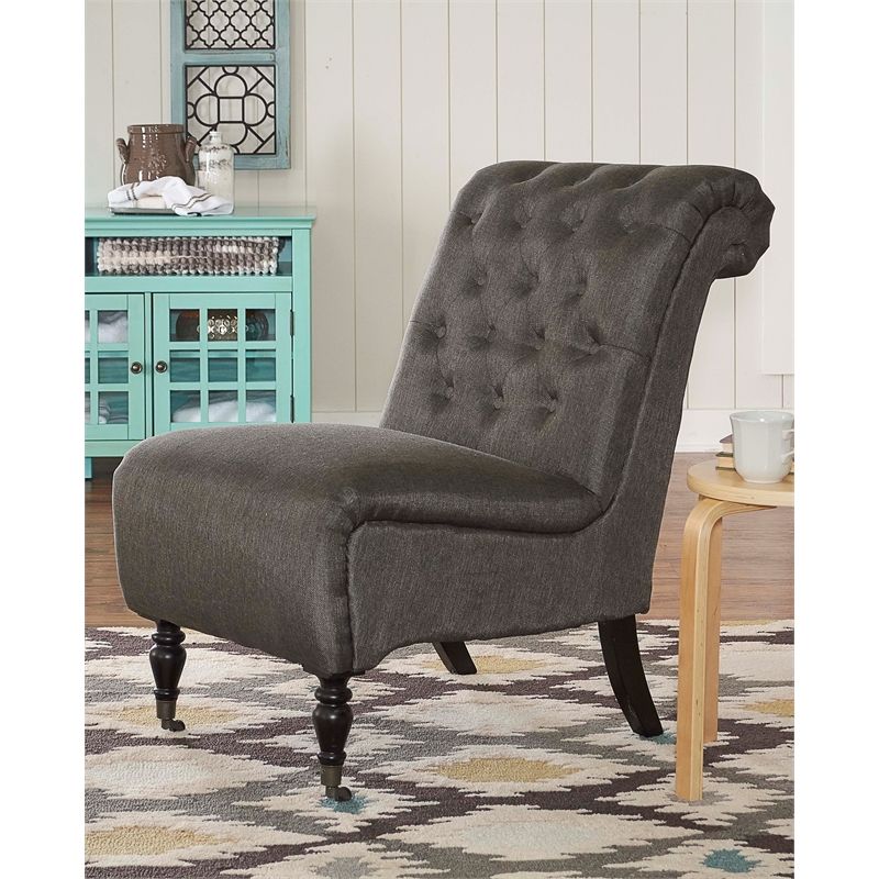 Linon Cora Wood Upholstered Accent Chair In Gray – 368255char01u Throughout Satin Gray Wood Accent Stools (View 10 of 20)