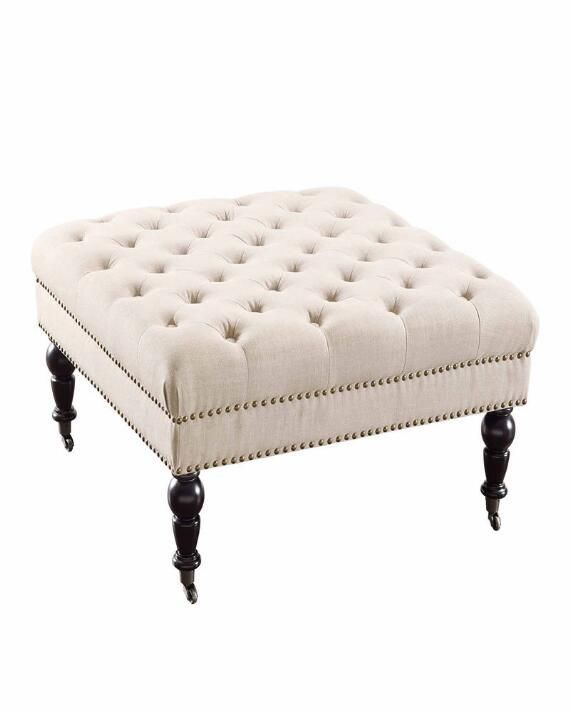 Linon Home Decor Iris Square Tufted Ottoman | Polyester Linen In 2020 Pertaining To Fabric Tufted Square Cocktail Ottomans (View 15 of 20)