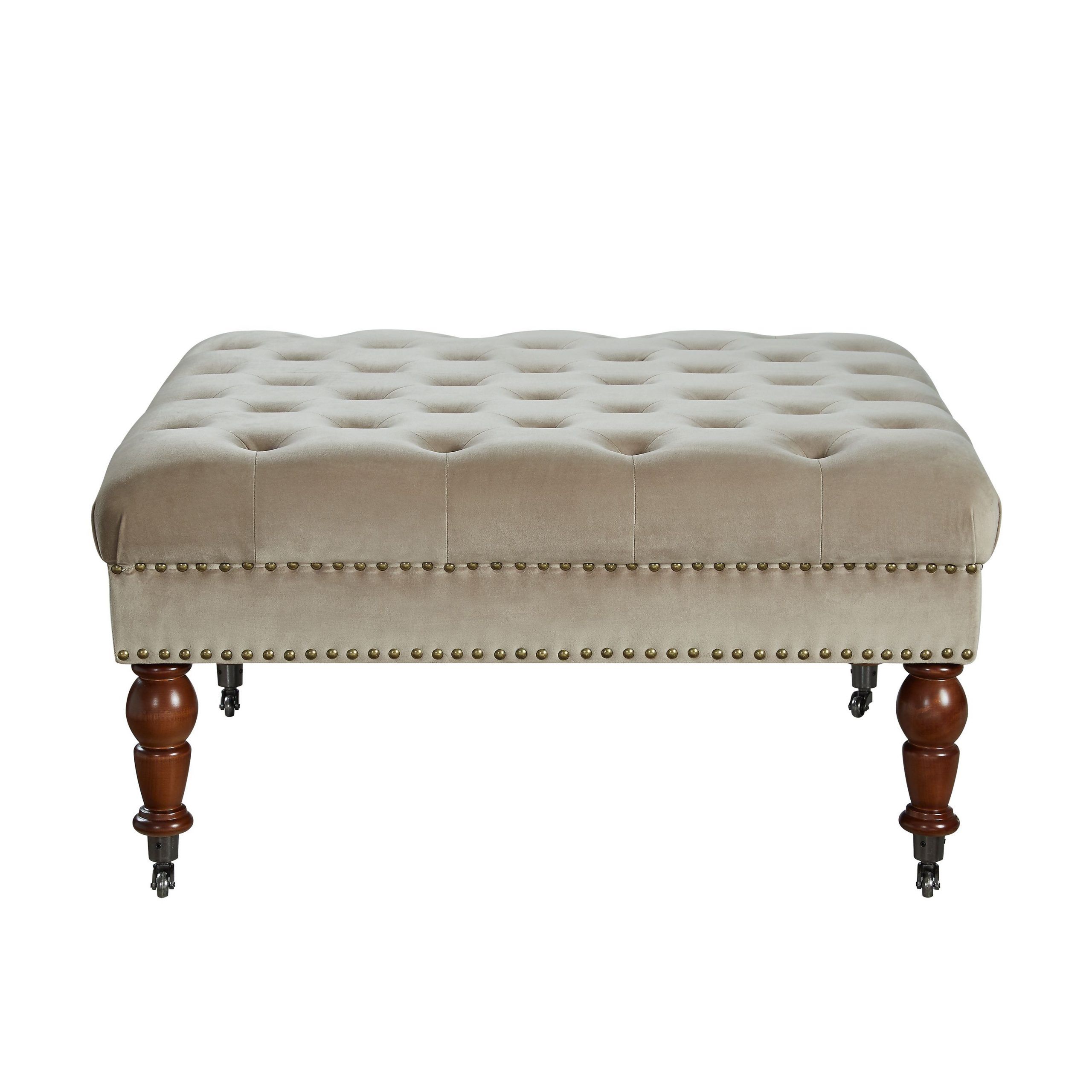 Linon Isabelle Mink Square Tufted Ottoman, Beige & Tan | Tufted Ottoman Inside Caramel Leather And Bronze Steel Tufted Square Ottomans (View 12 of 20)