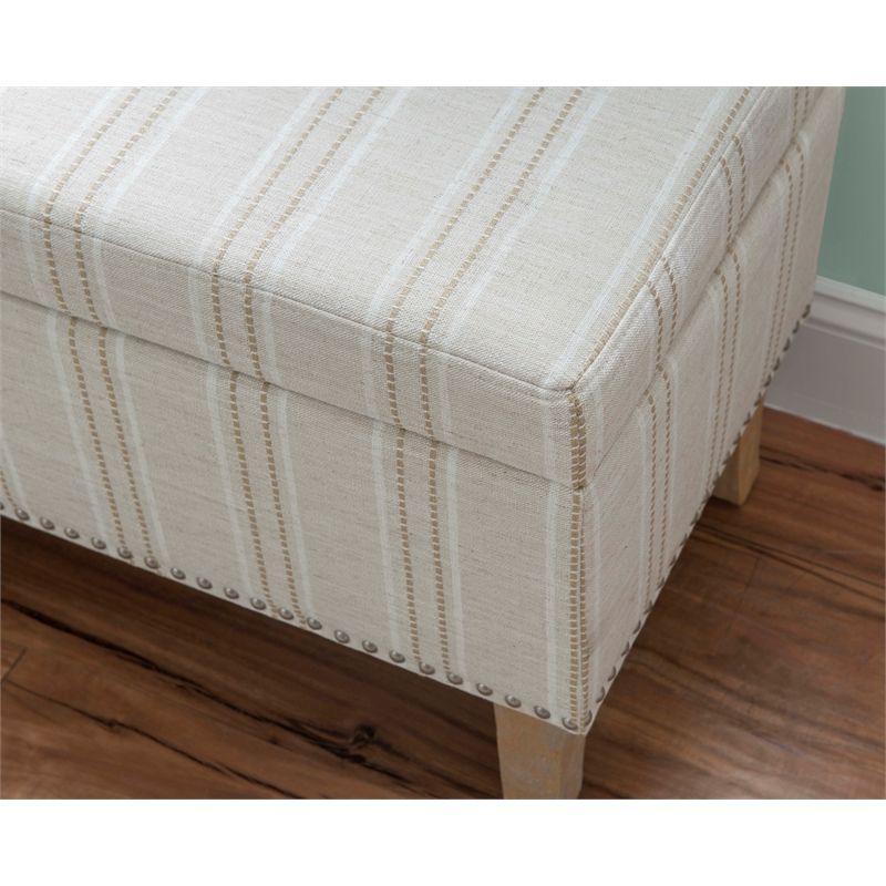 Linon Stephanie Stripe Wood Upholstered Storage Ottoman In Gray – Cymx1893 Intended For Gray Stripes Cylinder Pouf Ottomans (View 12 of 20)