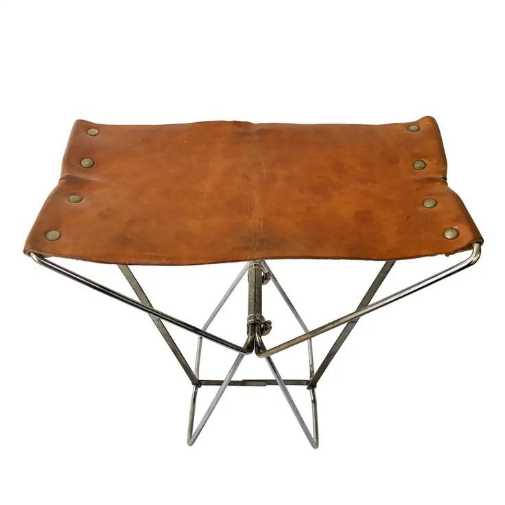 Little Folding Portable Stools In Brown Leather And Metal Industrial In Medium Brown Leather Folding Stools (View 11 of 20)