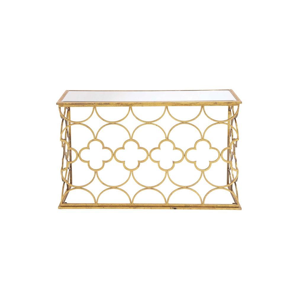 Litton Lane Textured Gold Mirrored Glass Rectangular Console Table With Inside Silver Leaf Rectangle Console Tables (View 9 of 20)