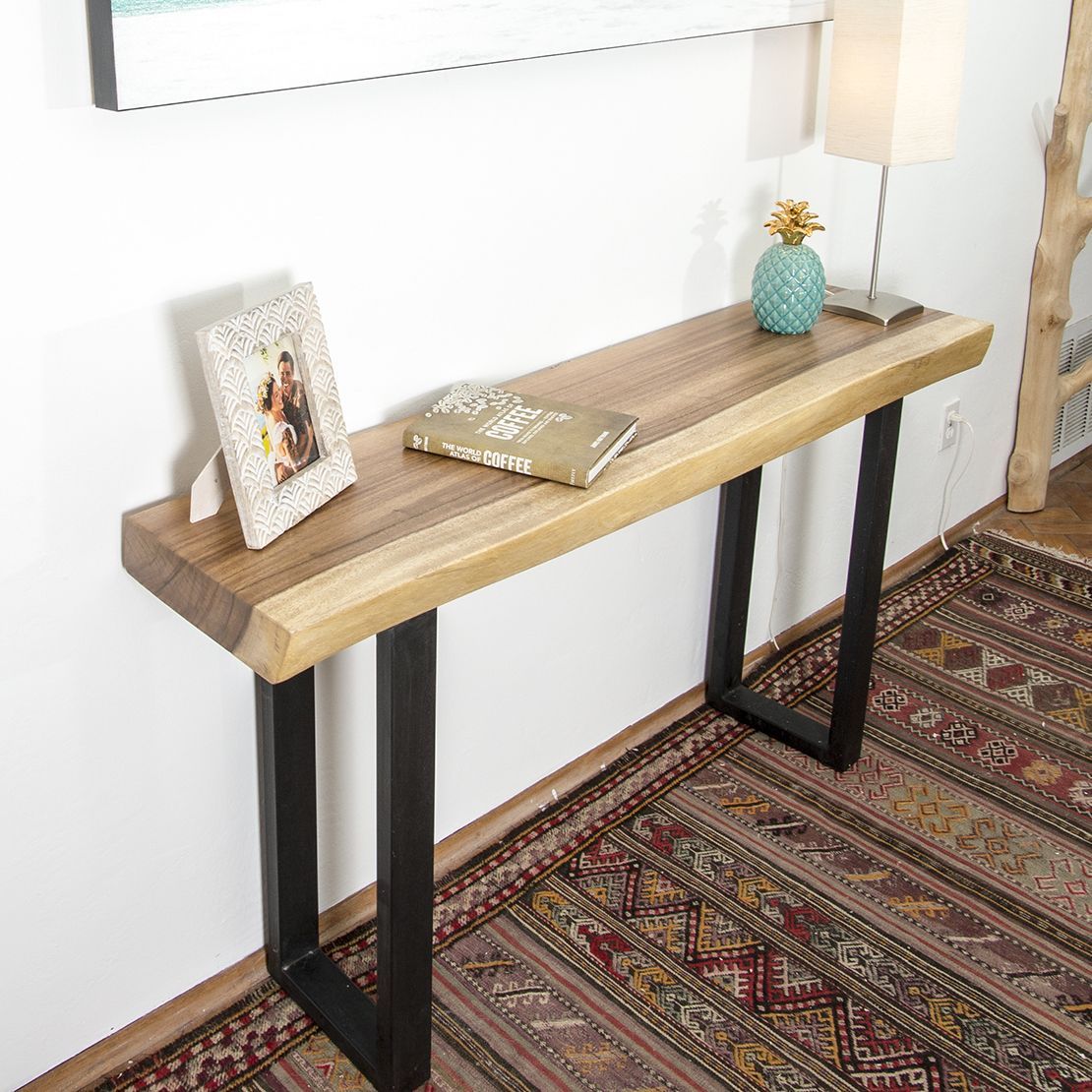 Live Edge Console Table With Black Steel Legs #consoletable # Pertaining To Oak Wood And Metal Legs Console Tables (View 6 of 20)