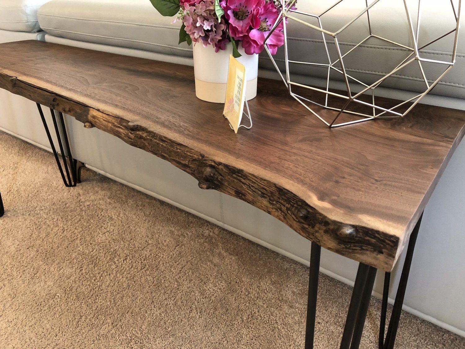 Live Edge Walnut Sofa Table – The Birch Elephant | Walnut Sofa Table For Hand Finished Walnut Console Tables (View 1 of 20)
