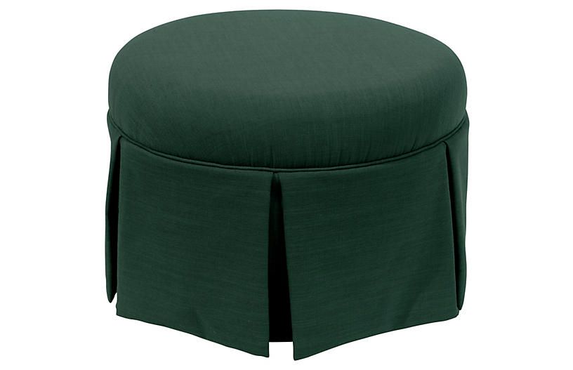 Liza Skirted Ottoman, Green | One Kings Lane In 2020 | Ottoman, Blue For Green Fabric Square Storage Ottomans With Pillows (View 15 of 20)