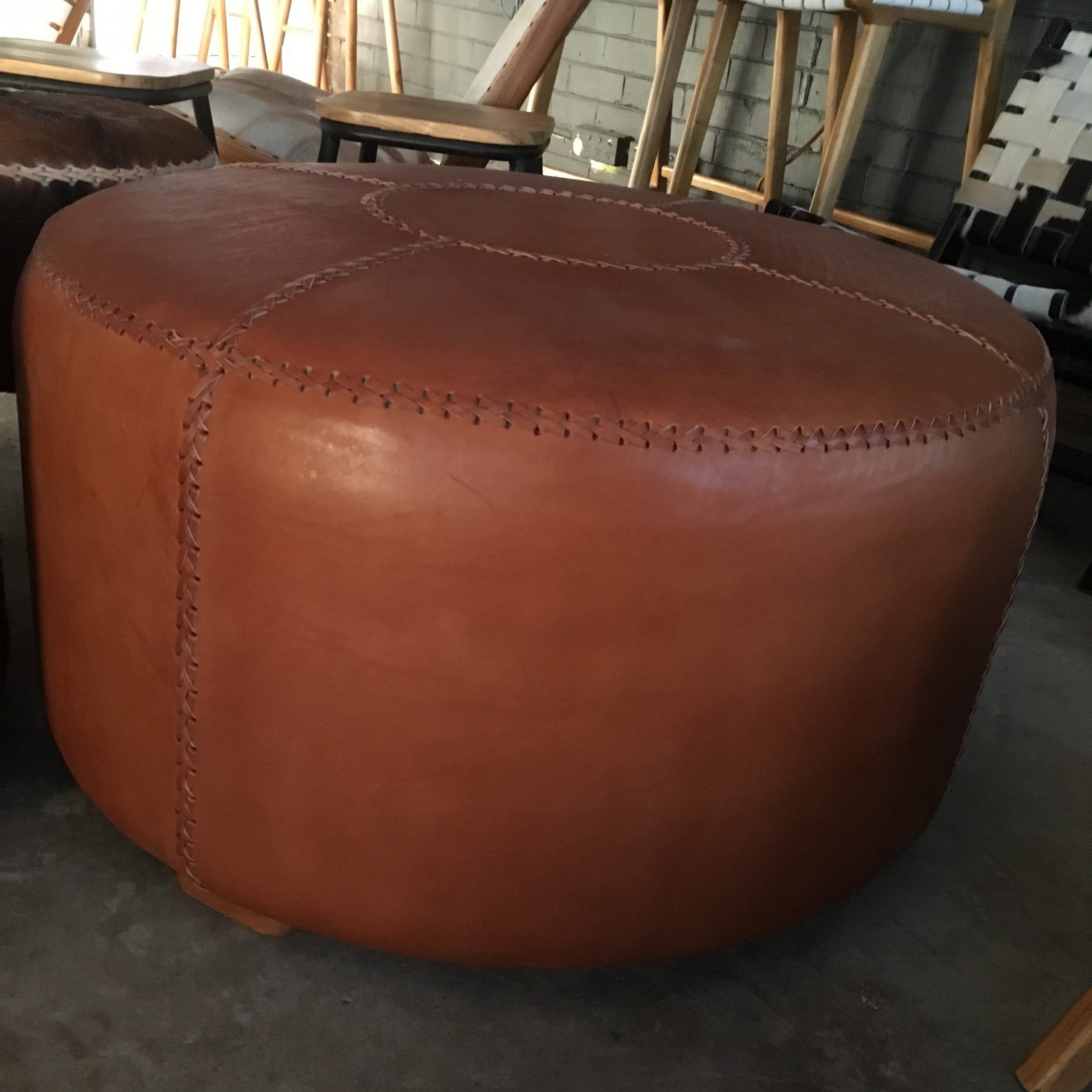 Loft All Leather Round Ottoman – Loft Furniture With Dark Red And Cream Woven Pouf Ottomans (View 10 of 20)