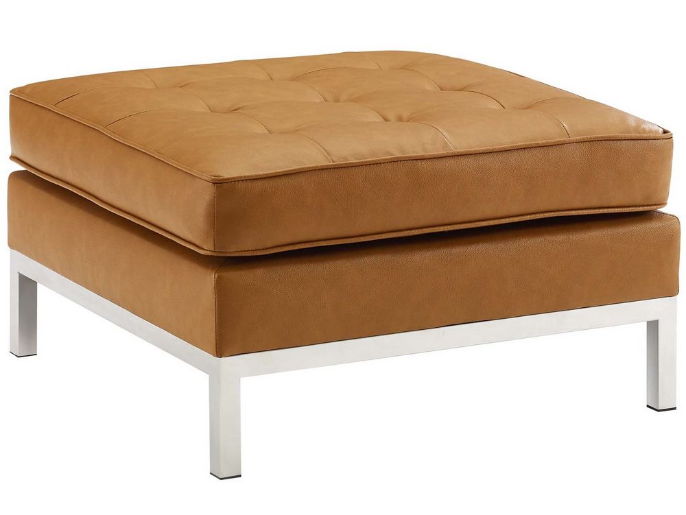 Loft Tan Faux Leather Tufted Square Ottomanmodway Throughout Weathered Silver Leather Hide Pouf Ottomans (View 5 of 20)