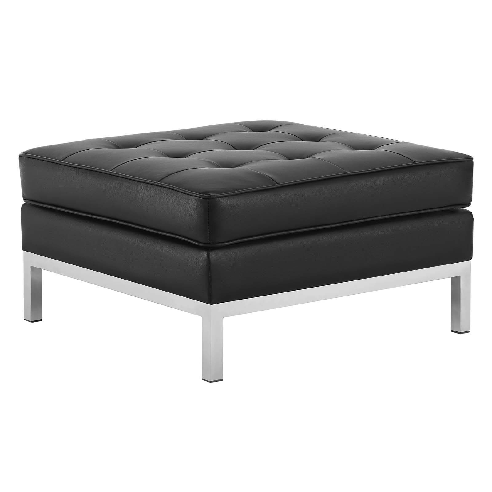 Loft Tufted Upholstered Faux Leather Ottoman In Silver Black – Hyme Pertaining To Weathered Silver Leather Hide Pouf Ottomans (View 2 of 20)