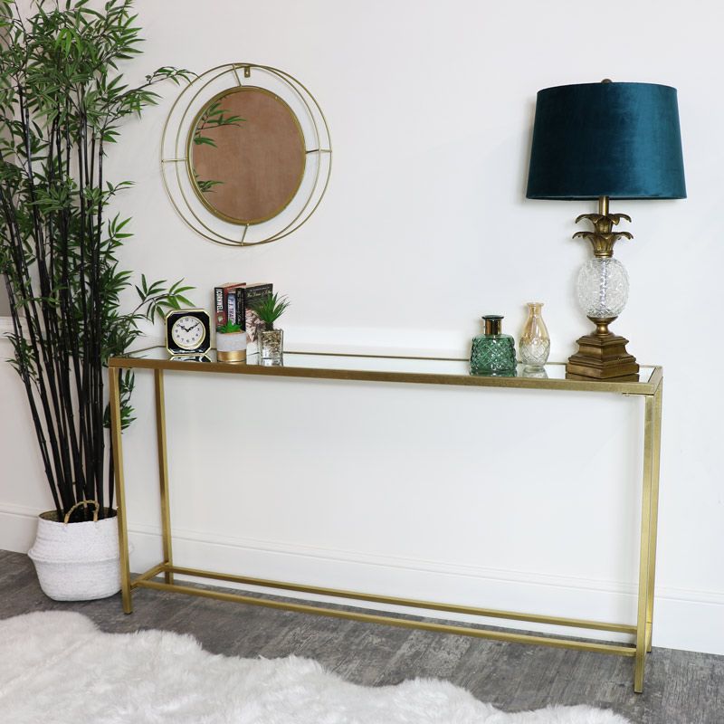 Long Mirrored Top Gold Console Table | Flora Furniture Intended For Metallic Gold Modern Console Tables (View 18 of 20)
