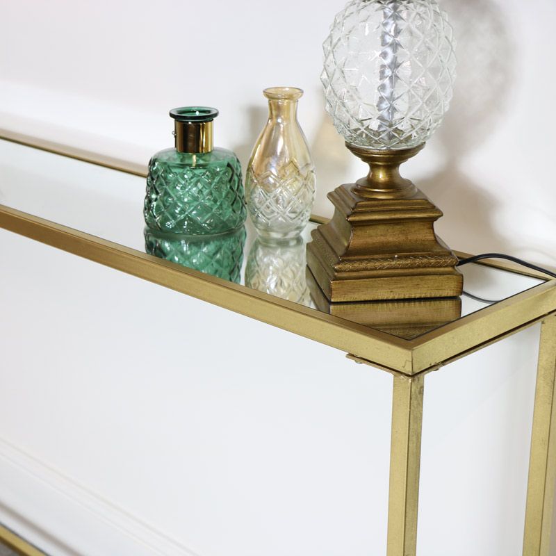 Long Mirrored Top Gold Console Table With Regard To Gold Console Tables (View 12 of 20)