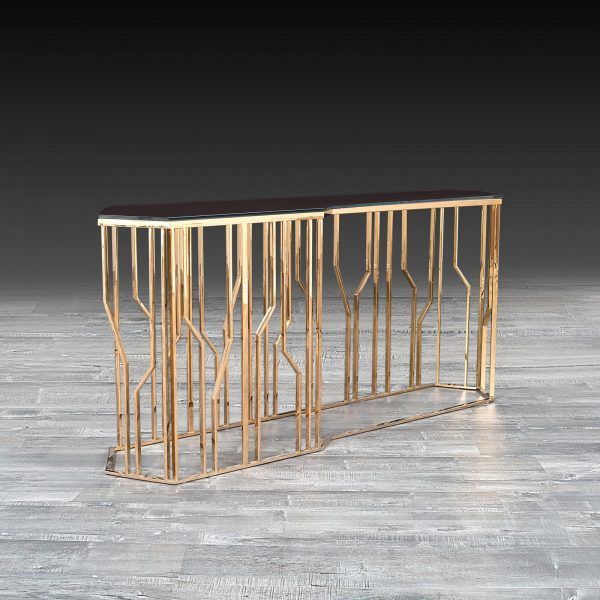 Lorensia Large Rose Gold Console Table Features A Silver Polished In Square Black And Brushed Gold Console Tables (View 11 of 20)