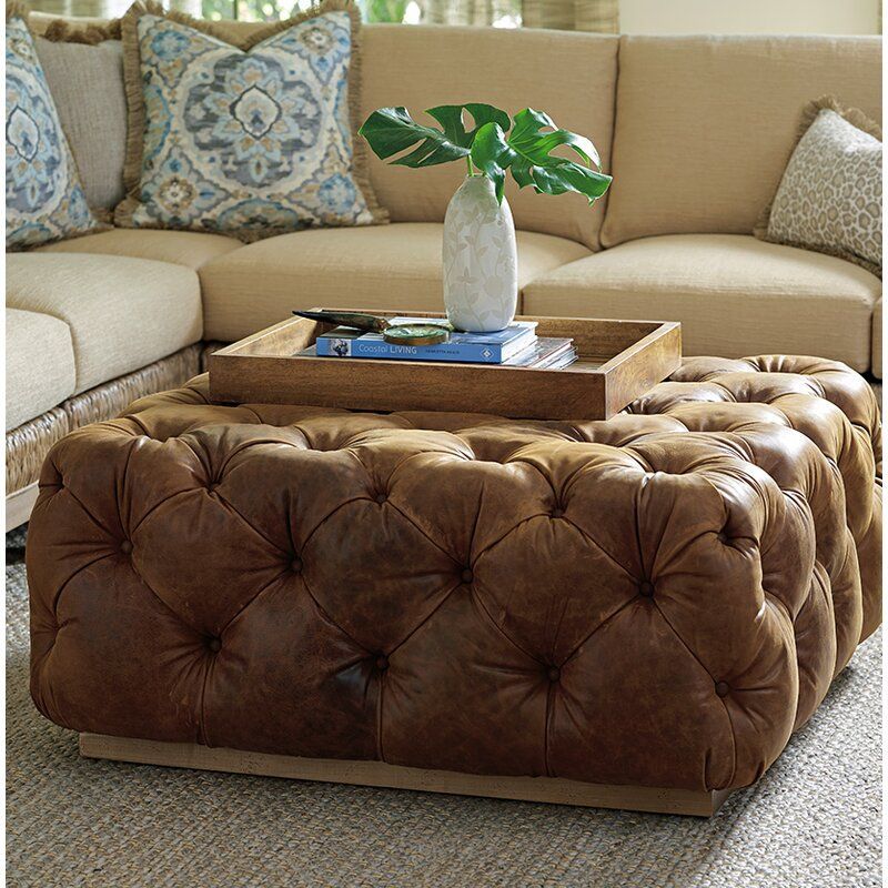 Los Altos 41.5'' Wide Genuine Leather Tufted Square Cocktail Ottoman Throughout Caramel Leather And Bronze Steel Tufted Square Ottomans (Gallery 19 of 20)