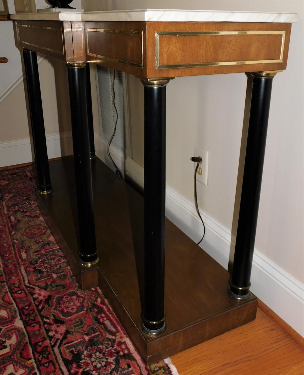 Lot – Marble Console Table With Brass Inlay, Black Columns – 54" 16" 32 Inside Black Metal And Marble Console Tables (View 6 of 20)