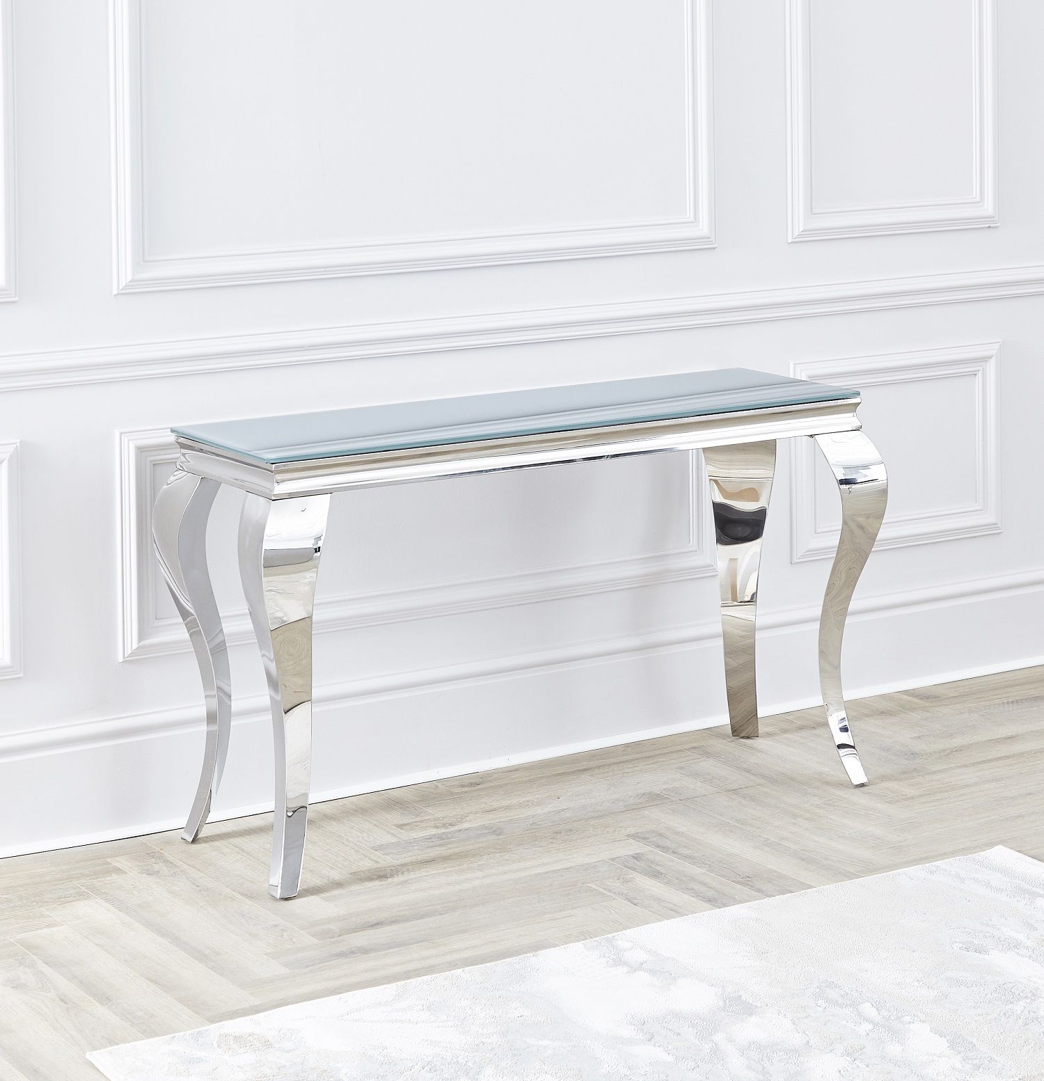Louis Grey Glass Chrome Console Table / 100cm – Niches Within Chrome And Glass Rectangular Console Tables (View 2 of 20)