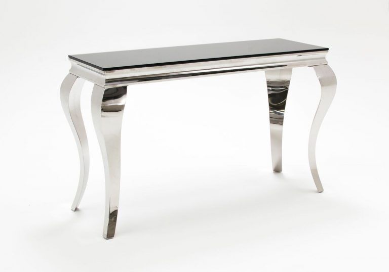 Louis Rectangular Black Glass Console Table With Stainless Steel | Fads Throughout Rectangular Glass Top Console Tables (View 13 of 20)