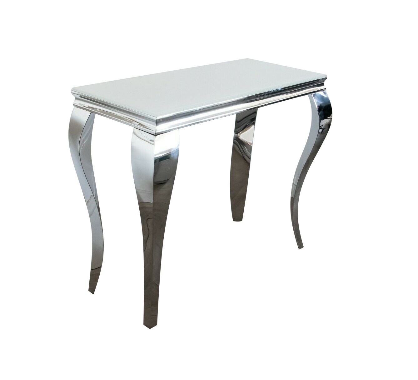 Louis White Glass Chrome Console Table – Niches Intended For 1 Shelf Square Console Tables (View 11 of 20)