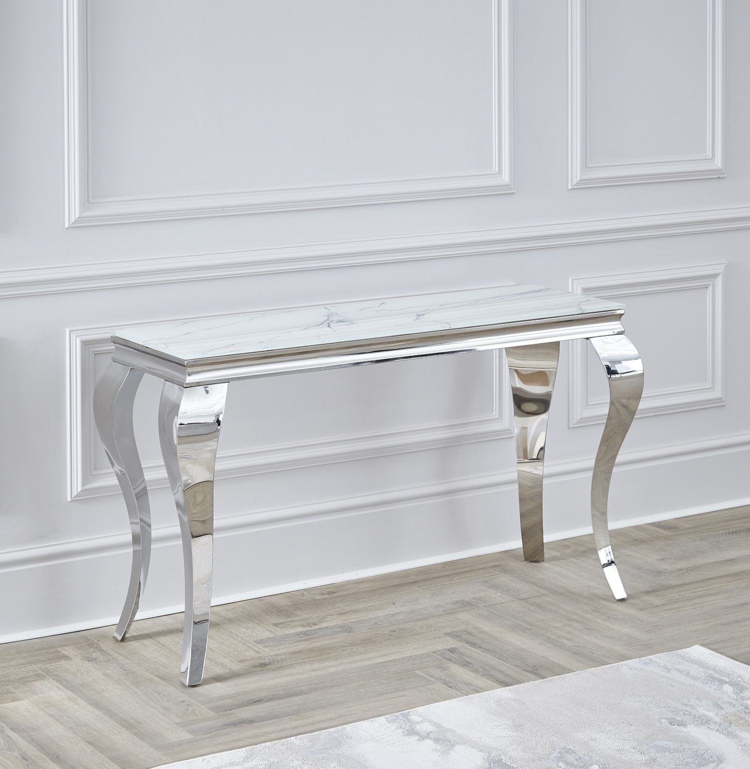 Louis White Marble Glass Chrome Console Table / 100 Cm – Niches In White Marble And Gold Console Tables (View 8 of 20)